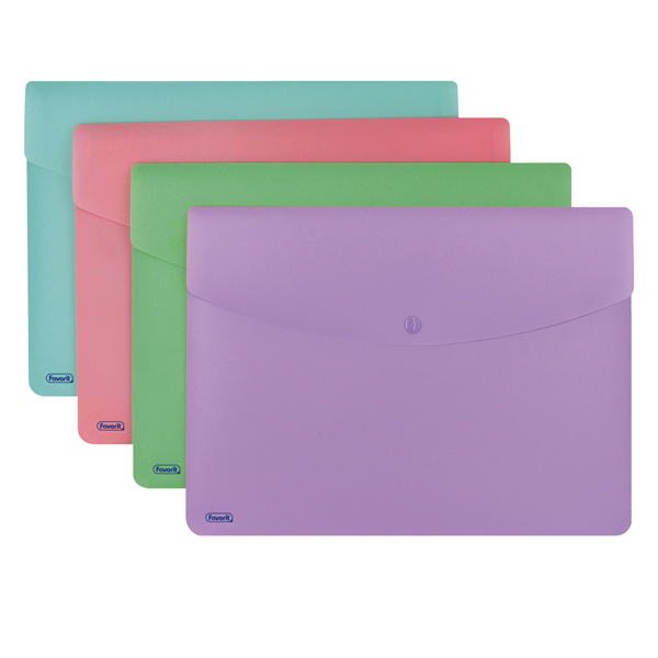 86567 Busta con bottone Pastel - A4 - PP - colori assortiti - Favorit