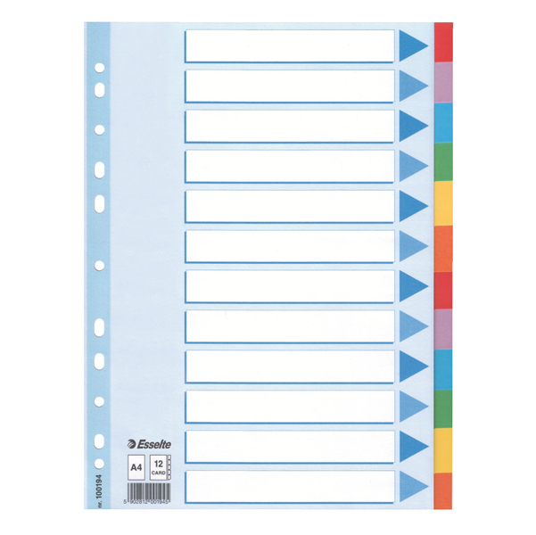 86580 Intercalare cartoncino -12 tasti colorati - A4 - Esselte