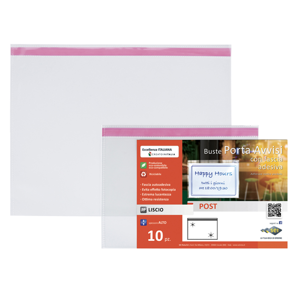 86628 Buste porta avvisi orizzontali - A5 - 21 x 15 cm - trasparente - Sei Rota - conf. 10 pezzi