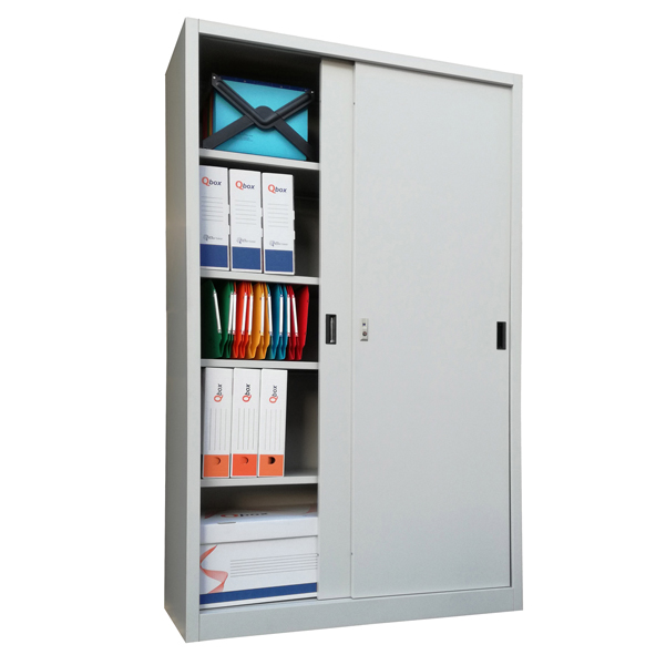 86643 Armadio alto in metallo ad ante scorrevoli - 1 vano e 4 ripiani regolabili - 120x45x200 cm - grigio - Bertesi