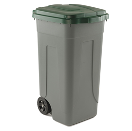 86730 Bidone mobile - con chiusura a clip - 49x54x85 cm - 100 L - grigio/verde - Mobil Plastic