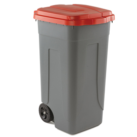 86732 Bidone mobile - 49x54x85 cm - con chiusura a clip - 100 L - grigio/rosso - Mobil Plastic