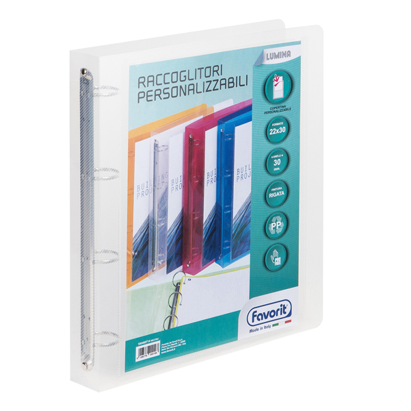 89292 Raccoglitore personalizzabile Lumina - 22 x 30 cm - 4 anelli tondi 30 mm - PP - trasparente - Favorit