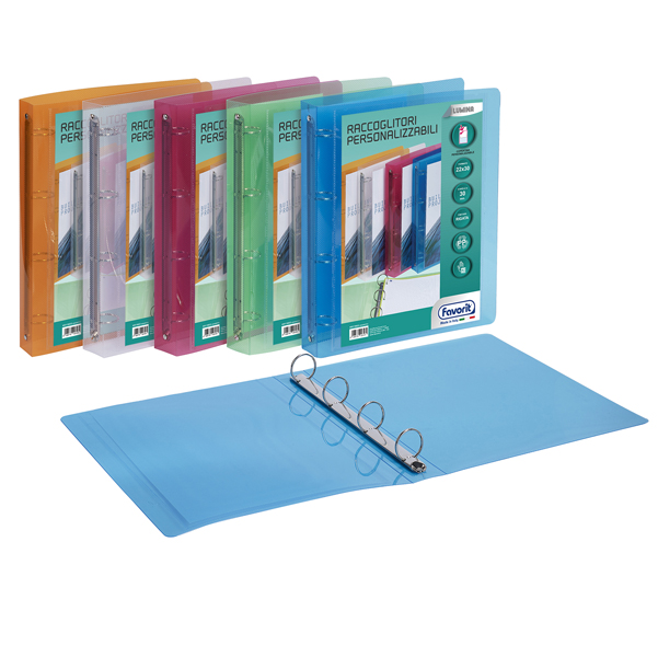 89293 Raccoglitore personalizzabile Lumina - 22 x 30 cm - 4 anelli tondi 30 mm - PP - colori assortiti - Favorit