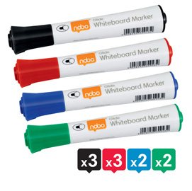 91316 Pennarelli Glide per lavagne bianche - punta tonda - colori assortiti - Nobo - astuccio 10 pezzi