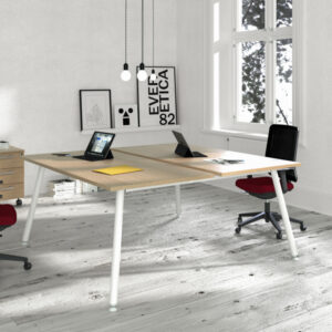 Scrivania Skinny Metal a 2 postazioni contrapp. - 120 x 166 cm - bianco / rovere