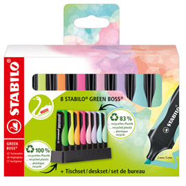 Evidenziatore Stabilo Green Boss - punta a scalpello - tratto 2 - 5mm - colori assortiti - Stabilo - deskset 8 pezzi
