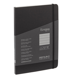 Taccuino Ecoqua Plus - con elastico - rilegatura cucita - A5 - 5 mm - 80 fogli - righe -  nero - Fabriano