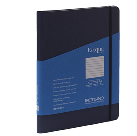 Taccuino Ecoqua Plus - con elastico - spiralato - A5 - 70 fogli - righe - blu scuro - Fabriano