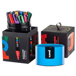 Gift Box c/coperchio blu 18 marcatori Uni Posca PC5M punta media col.ass. UNI