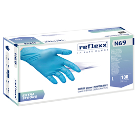 96903 Guanti in nitrile extra strong N69 - senza polvere - taglia L - azzurro - Reflexx - conf. 100 pezzi