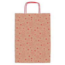 Shopper natale - 36 x 12 x 41 cm - carta kraft - fantasia stelline - rosso - Rex Sadoch