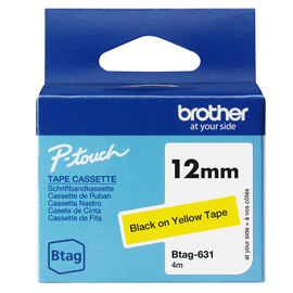 Brother - Nastro -  Nero/Giallo - BTAG631 - 12mm x 4mt