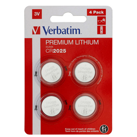 Micropile CR2025 - 3V - a pastiglia - litio - Verbatim - blister 4 pezzi