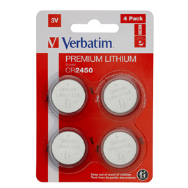 Micropile CR2450 - 3V - a pastiglia - litio - Verbatim - blister 4 pezzi