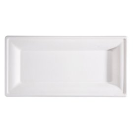 100113 Piatto piano monouso - rettangolare - 26 x 13 cm - canna da zucchero - bianco - Signor Bio - conf. 50 pezzi