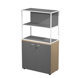 Libreria media metal + armadio basso Essence - 90 x 46 x 165 cm - Rovere/antracite/antracite/bianco