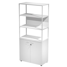 Libreria alta metal + armadio basso Essence - 90 x 46 x 204 cm - Bianco/bianco/bianco/bianco