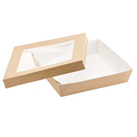 101415 Scatola da asporto - con finestra trasparente - 18 x 18 x 5 cm - carta kraft/PE - avana - Leone - conf. 20 pezzi