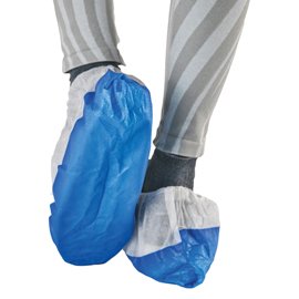 101565 Sovrascarpe monouso Dual Barrier - antiscivolo - taglia unica - PLP - bianco/blu - Worker - conf. 50 pezzi