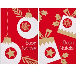 Biglietto Natale - doppio - 9 x 14 cm - cartoncino - fantasie assortite - rosso - Rex Sadoch