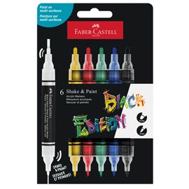 Marcatori Shake&Paint - colori assoriti basic - Faber-Castell - conf. 6 pz