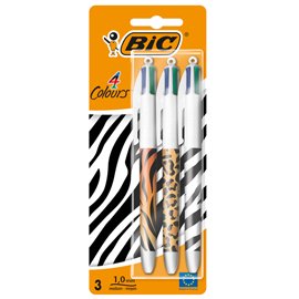 103620 Penna sfera a scatto 4 Colori Animalier - 1.0 mm - Bic - conf. 3 pezzi