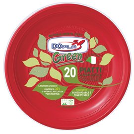 Piatto fondo - compostabile - diametro 22 cm - rosso - Dopla - conf. 20 pezzi