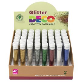 Glitter Bio grana fine - 10ml - colori assortiti - Deco - display 40 flaconi