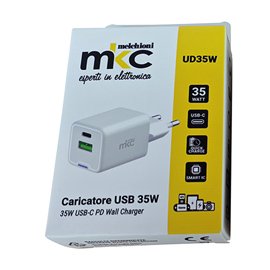 Caricatore USB -  35W -  1 USB-C + 1 USB-A - Bianco -MKC Melchioni