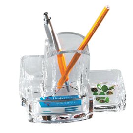 Portacancelleria con portapenne - acrilico - 15 x 10 x 9 cm - trasparente - Lebez