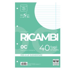 28843 Ricambi forati Quaxima - A4 - 1 rigo con margine - 80 gr - 40 fogli - Pigna