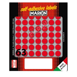 Etichette adesive tonde - in carta - permanenti - diametro 14 mm - 63 et/fg - 10 fogli - rosso - Markin