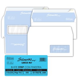 Busta Silver90 Strip FSC - con finestra - internografata - 11 x 23 cm - 90 gr - bianco - Pigna Envelopes - conf. 500 pezzi