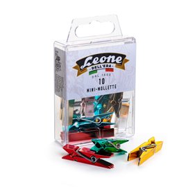 49939 Mini mollette Leone Color - colori metallizzati assortiti - Leone - conf. 10 pezzi