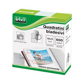 51387 Quadratini biadesivi per foto - 10 mm x 11 mm - trasparente - Lebez - conf. 600 pezzi