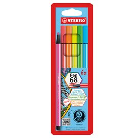 Pennarello Pen 68 - colori assortiti neon - Stabilo - astuccio 6 pezzi