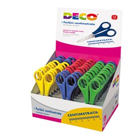 51495 Forbici centimetrate - punta tonda - 13 cm - lama in acciaio inox - colori assortiti - DECO - conf. 30 pezzi