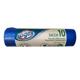 Sacchi per immondizia - 70x110 cm - 120 L - 16 micron - blu - Logex Professional - rotolo da 10 sacchetti