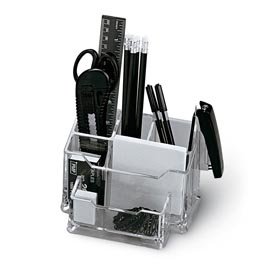 57992 Portatutto da banco - plexiglass - 19x12x10 cm - accessori inclusi - trasparente - Lebez