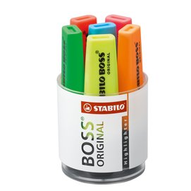 83118 Evidenziatore Boss Original - punta a scalpello - tratto 2 - 5 mm - colori assortiti - Stabilo - cilindro 6 pezzi