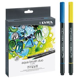 Pennarelli Aqua Brush Duo - punte 2/4 mm - colori assortiti - Lyra - astuccio 36 pezzi