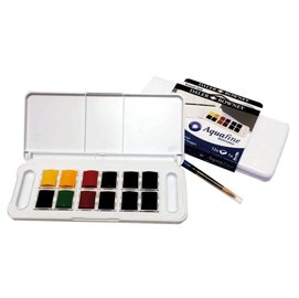 85384 Acquerelli Acquafine Godet - colori assortiti - Daler Rowney - scatola in plastica 12 acquerelli + 1 pennello