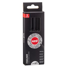 85722 Astuccio Pin fineliner - nero - Uni Mitsubishi - conf. 5 pezzi