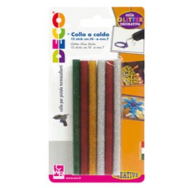 86222 Colle stick per pistole mini - glitter assortiti - ø 7mm - lunghezza 10 cm - Deco - conf. 12 pezzi