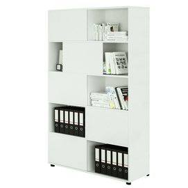 Libreria alta Tetris a 5 ripiani ante scorrevoli - 120x35x191 cm - Bianco/bianco