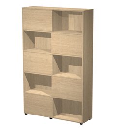 Libreria alta Tetris - 5  ripiani - ante scorrevoli - 120 x 35 x 191 cm - rovere/rovere