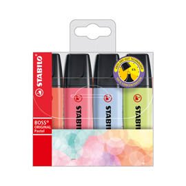 90336 Evidenziatori Stabilo Boss Pastel - punta a scalpello - tratto 2 - 5 mm - colori assortiti - Stabilo - astuccio 4 pezzi