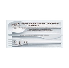 91427 Tris posate - in estabio - con tovagliolo 2 veli - Dopla - conf. 100 pezzi