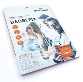 91550 Badge adesivi Badgefix - 20 fogli con 12 badge 46x105 mm - Durable